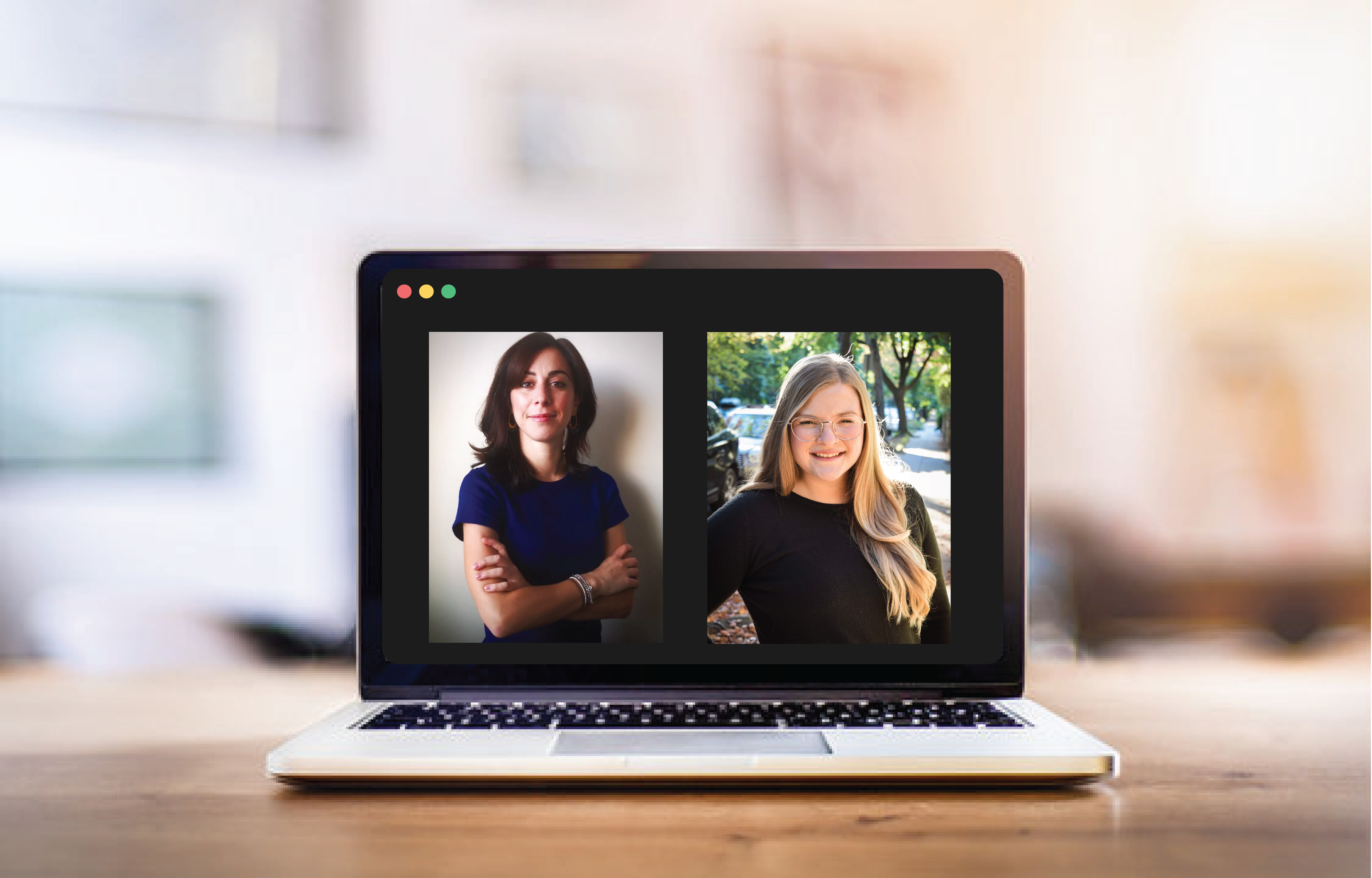 Photos of Federica La Russa and Trisha Tucholski shown on a laptop screen