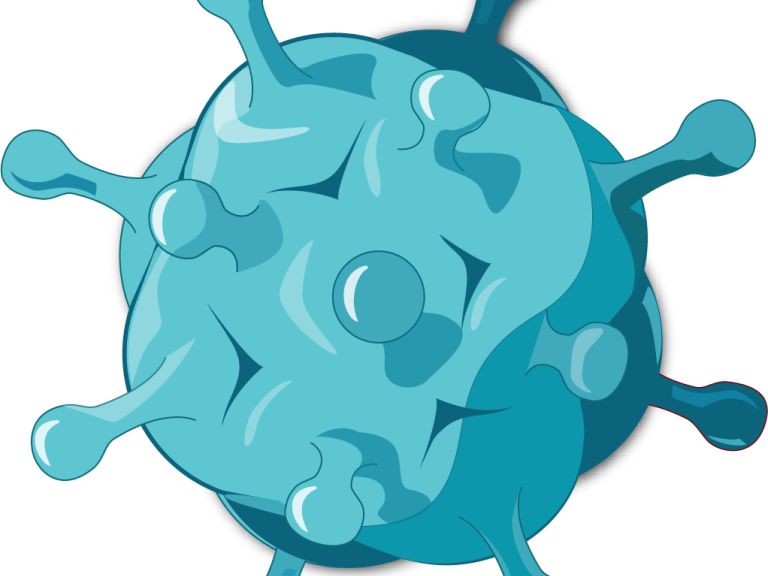 a blue cartoon image of a generic virus