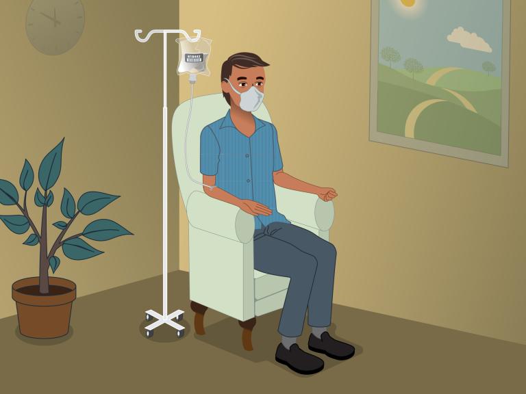 Cartoon of a man getting an infusion