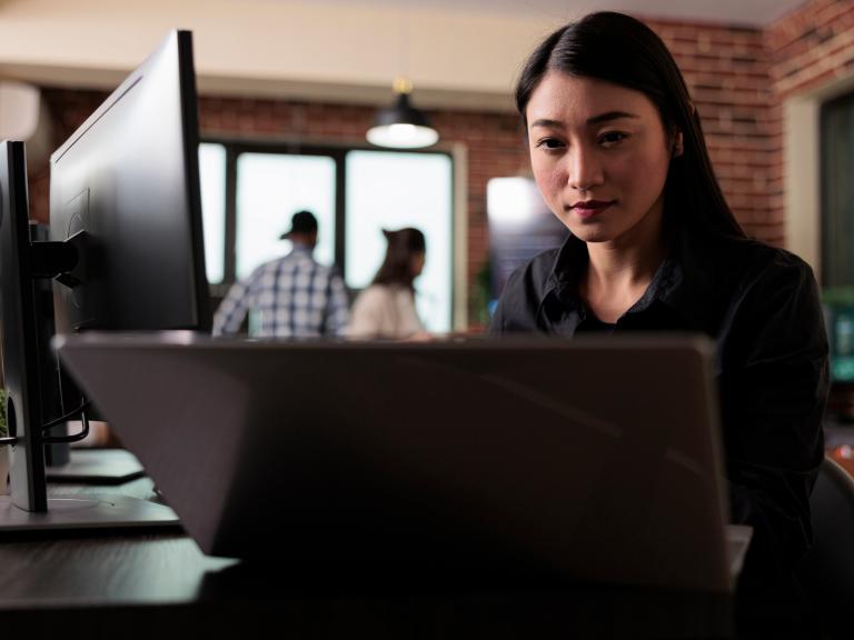 Woman at computer screen