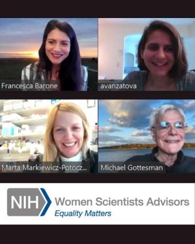 A picture of women scientists advisors scholars presenting via zoom