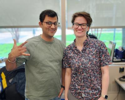 Megan Perry and Ankur Bothra in a laboratory