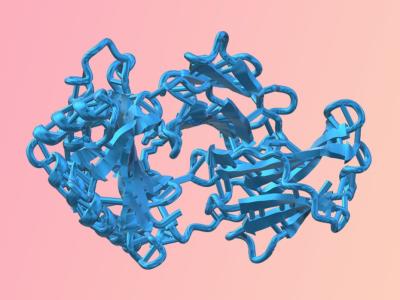 a 3D model of a twisted blue tube-like structure