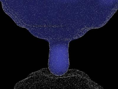 A blue-colored model representing a single-particle stochastic simulation of a T-cell and an antigen-presenting cell interacting with each other via a T-cell protrusion contact. 