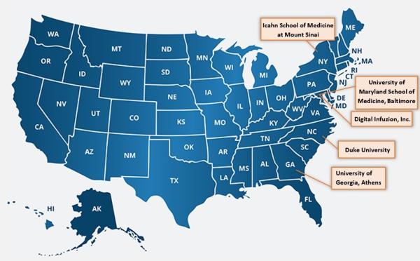 Map showing locations of Collaborative Influenza Vaccine Innovation Centers