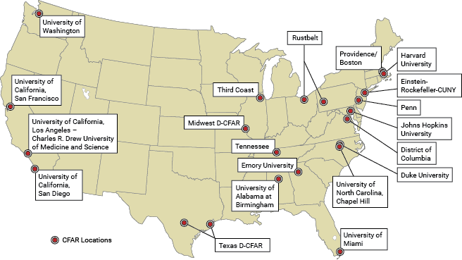 A map including all CFAR site locations